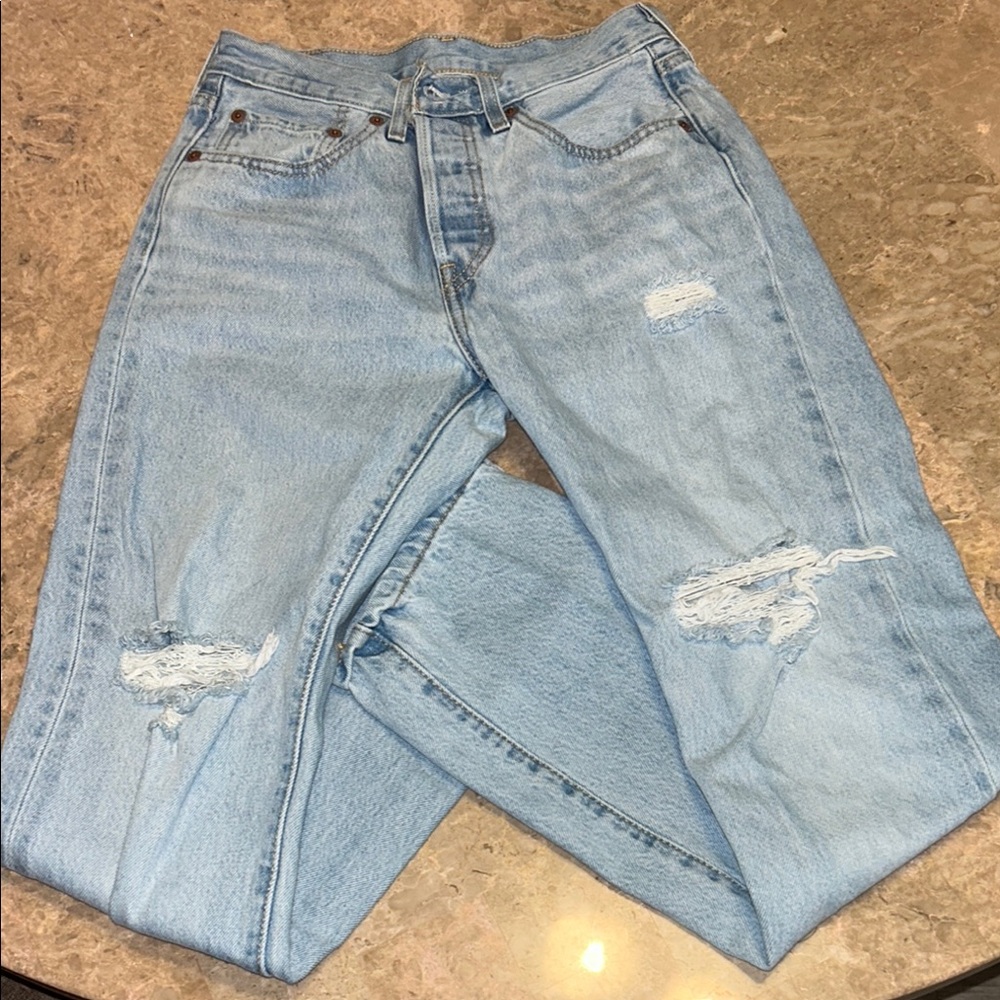 Levis 501 Light wash Distressed Jeans